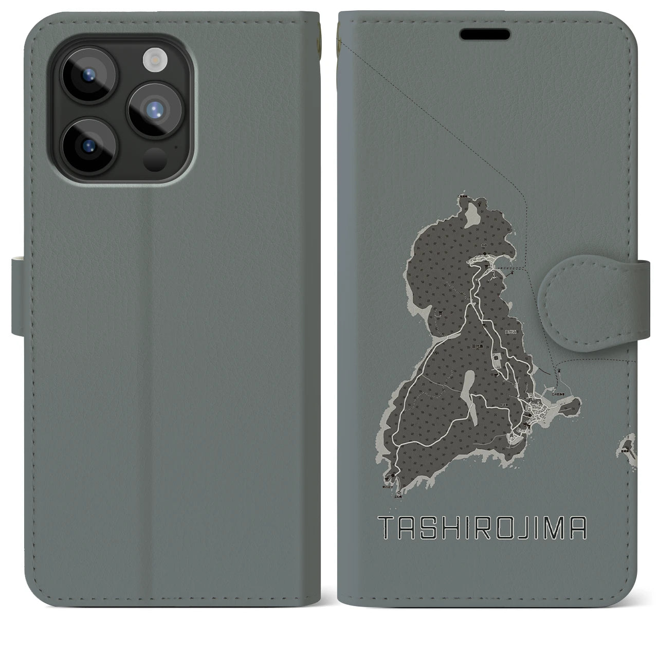 【田代島(宮城県)】地図柄iPhoneケース(手帳タイプ)モノトーン・iPhone 15 Pro Max 用