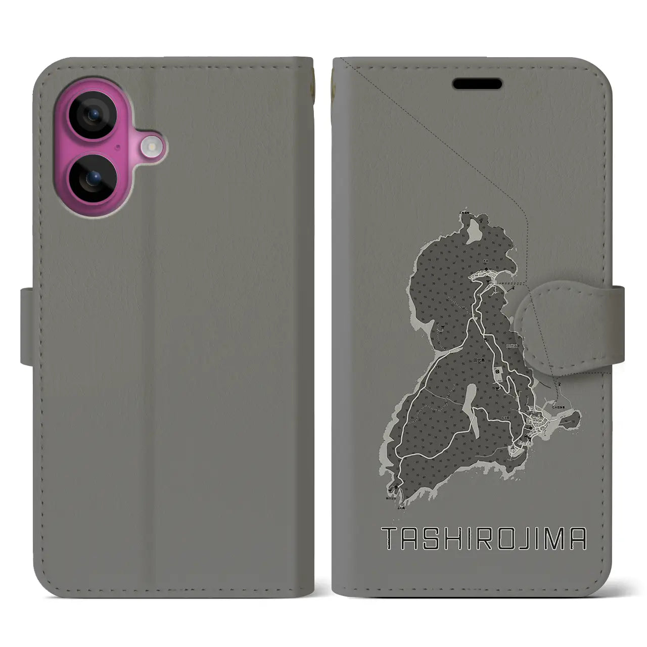 【田代島(宮城県)】地図柄iPhoneケース(手帳タイプ)モノトーン・iPhone 16 Pro 用