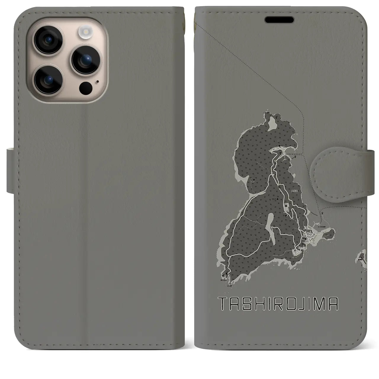【田代島(宮城県)】地図柄iPhoneケース(手帳タイプ)モノトーン・iPhone 16 Plus 用