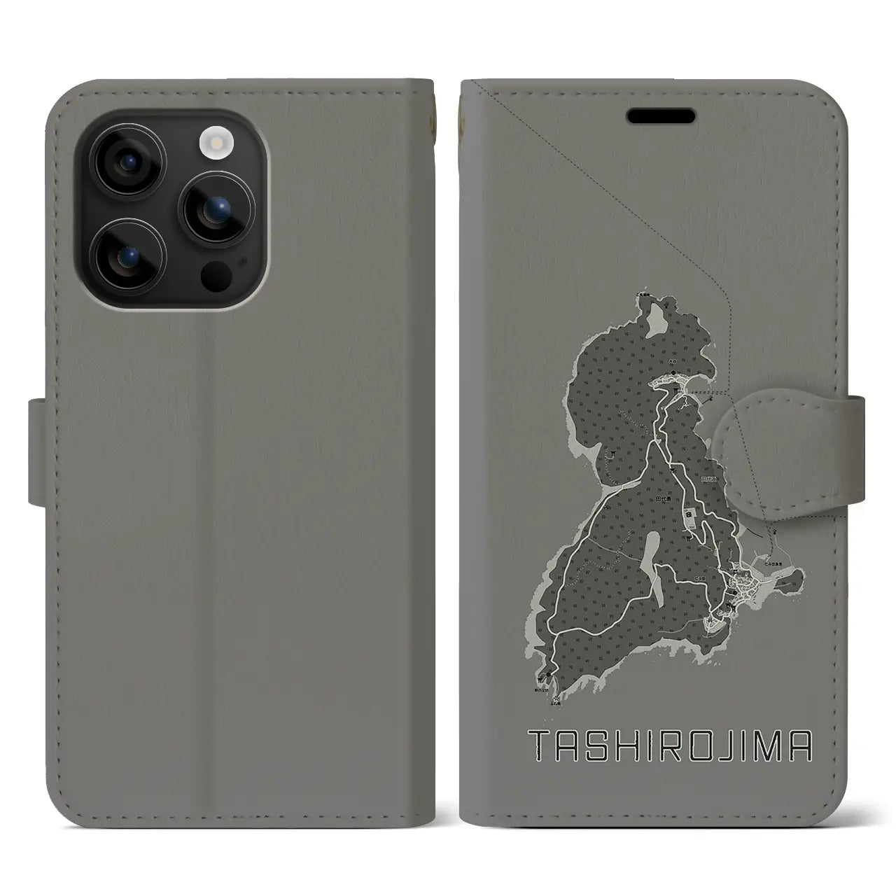 【田代島(宮城県)】地図柄iPhoneケース(手帳タイプ)モノトーン・iPhone 16 用