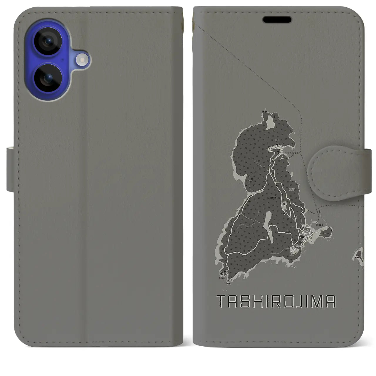 【田代島(宮城県)】地図柄iPhoneケース(手帳タイプ)モノトーン・iPhone 16 Pro Max 用