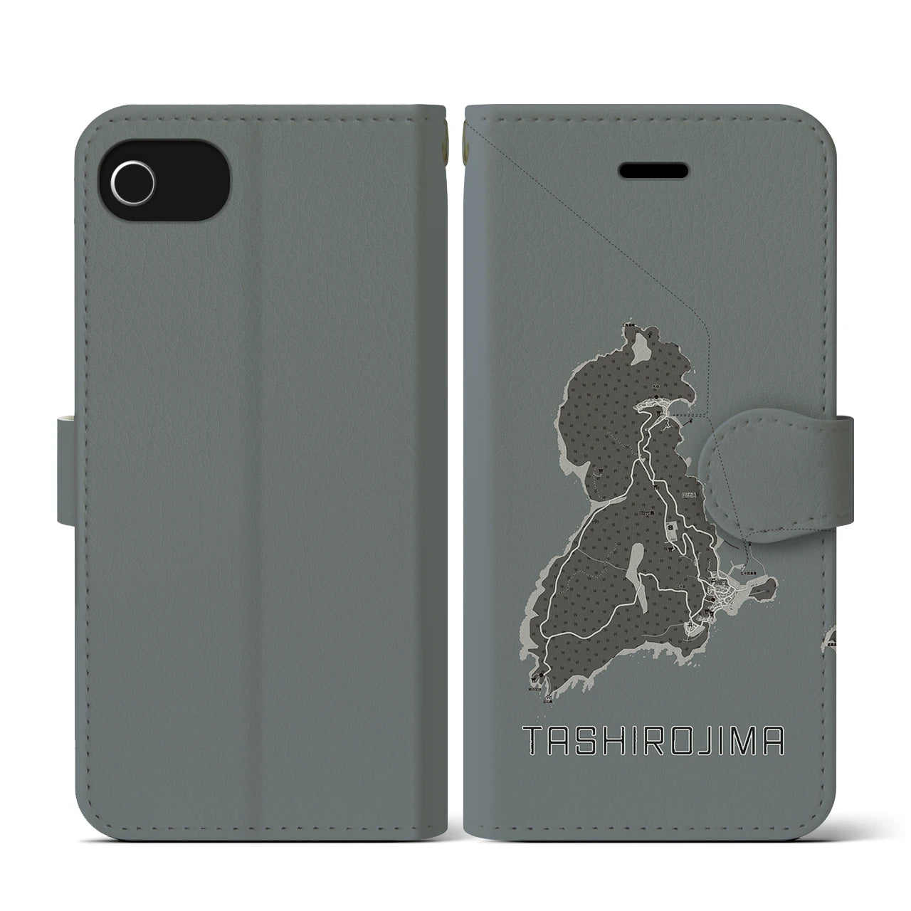 【田代島(宮城県)】地図柄iPhoneケース(手帳タイプ)モノトーン・iPhone SE(第3 / 第2世代) / 8 / 7 / 6s / 6 用
