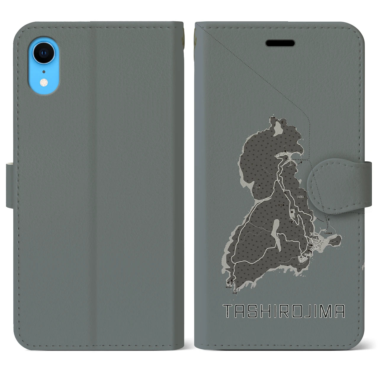 【田代島(宮城県)】地図柄iPhoneケース(手帳タイプ)モノトーン・iPhone XR 用