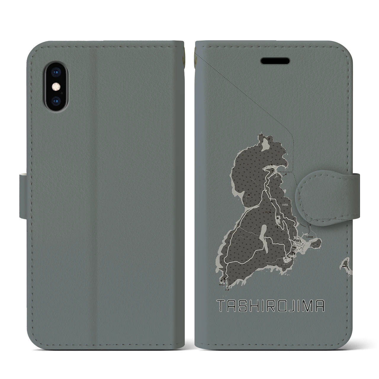 【田代島(宮城県)】地図柄iPhoneケース(手帳タイプ)モノトーン・iPhone XS / X 用