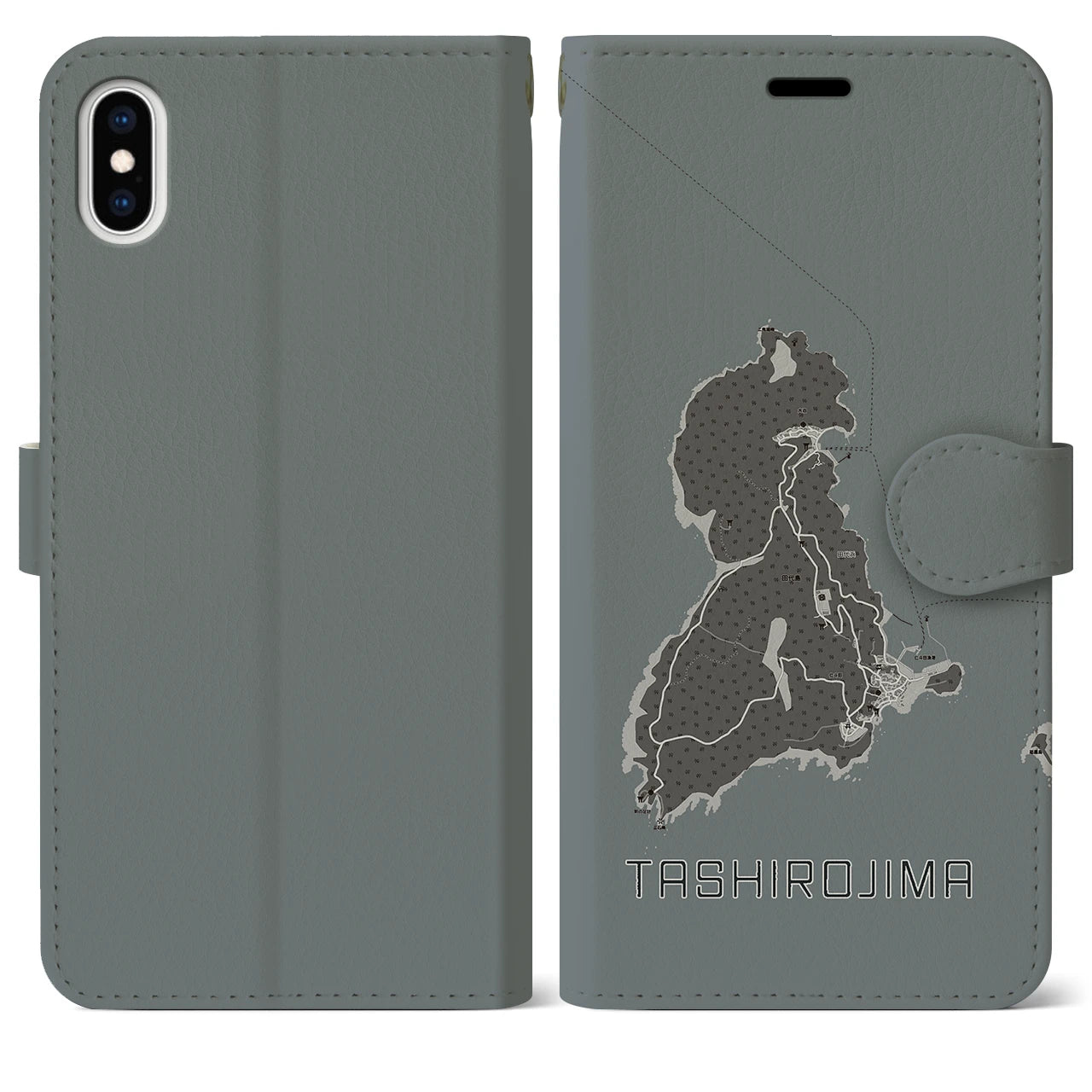 【田代島(宮城県)】地図柄iPhoneケース(手帳タイプ)モノトーン・iPhone XS Max 用
