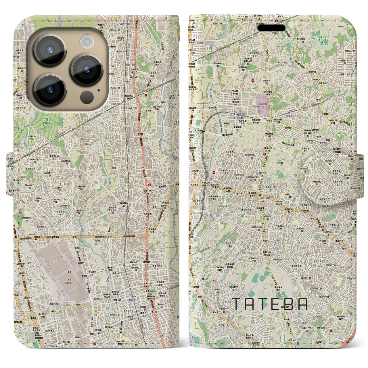 【立場(神奈川県)】地図柄iPhoneケース(手帳タイプ)