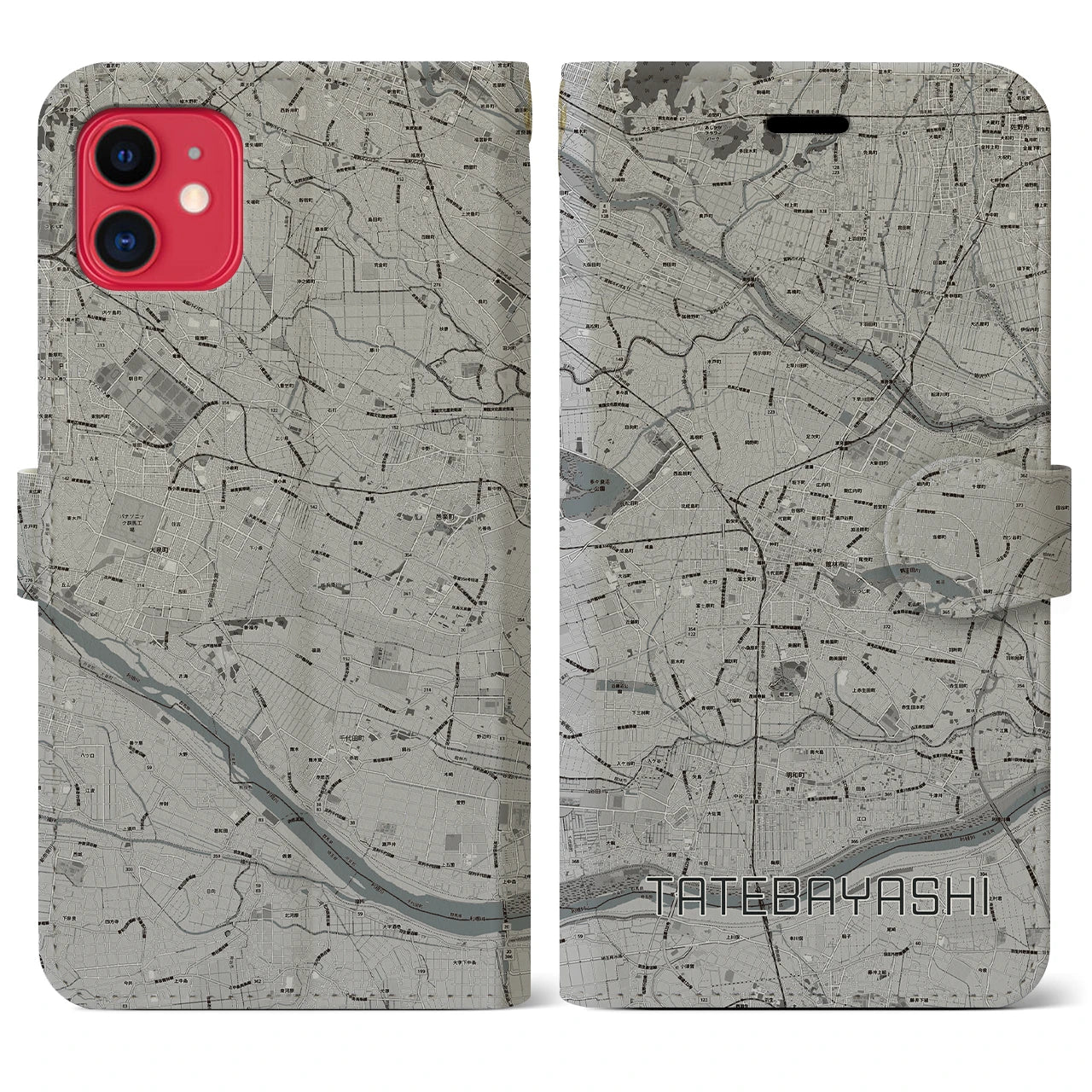 【館林(群馬県)】地図柄iPhoneケース(手帳タイプ)モノトーン・iPhone 11 用