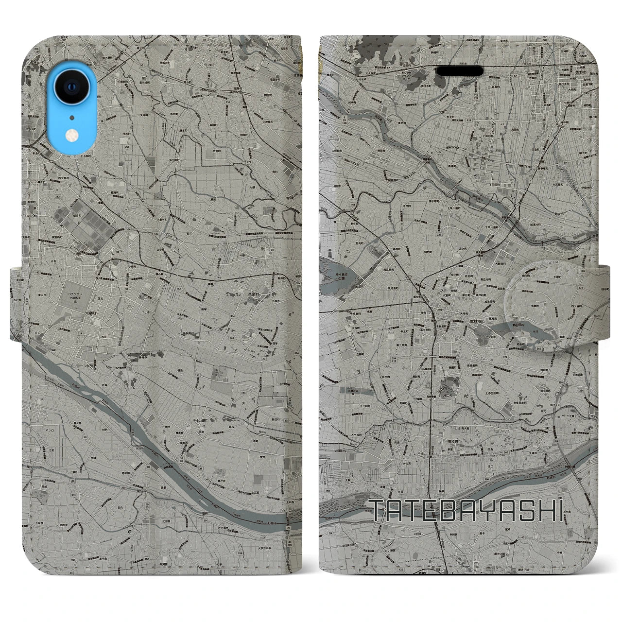 【館林(群馬県)】地図柄iPhoneケース(手帳タイプ)モノトーン・iPhone XR 用