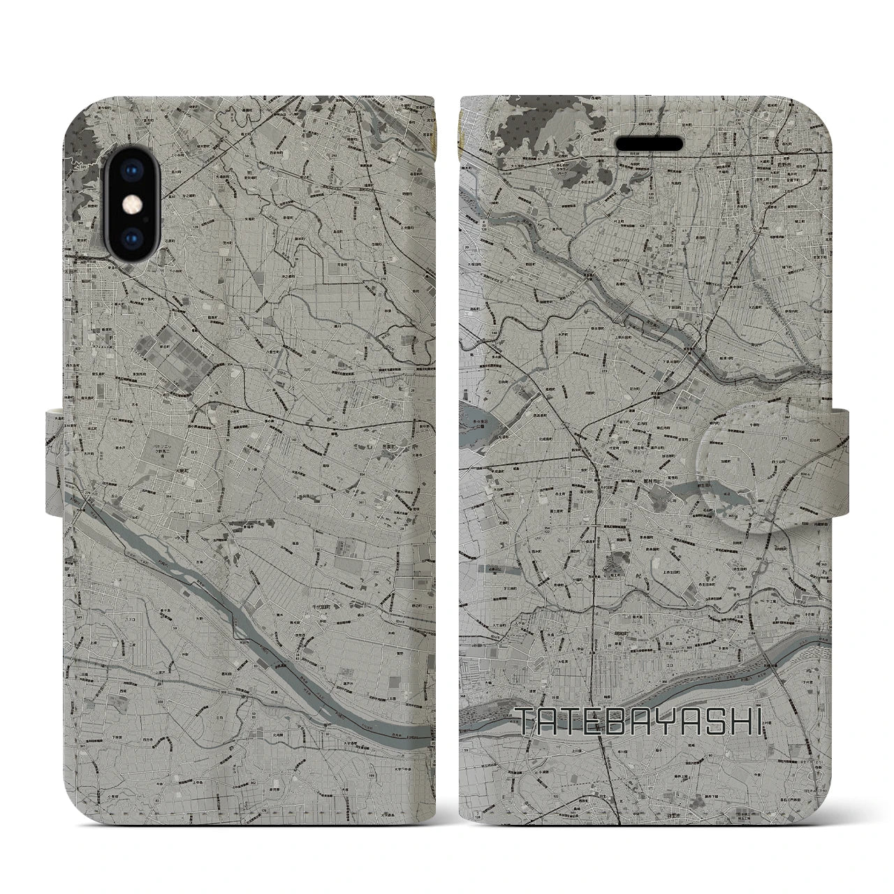 【館林(群馬県)】地図柄iPhoneケース(手帳タイプ)モノトーン・iPhone XS / X 用