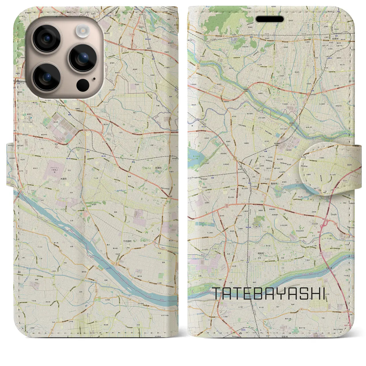 【館林(群馬県)】地図柄iPhoneケース(手帳タイプ)ナチュラル・iPhone 16 Plus 用