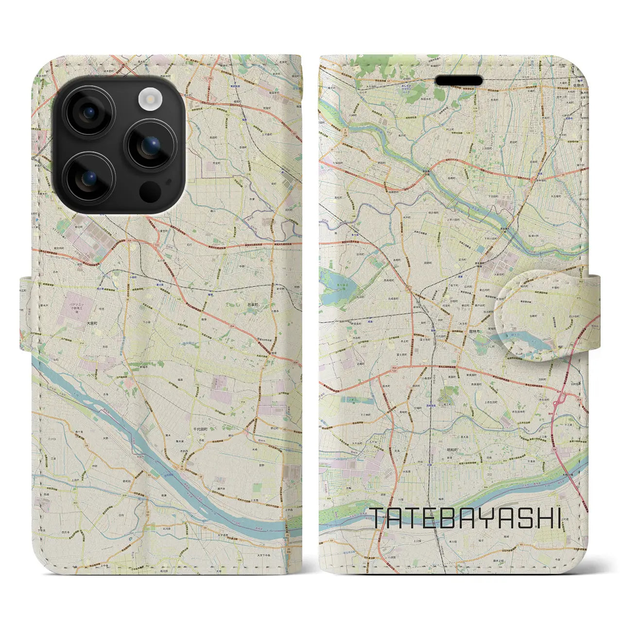 【館林(群馬県)】地図柄iPhoneケース(手帳タイプ)ナチュラル・iPhone 16 用