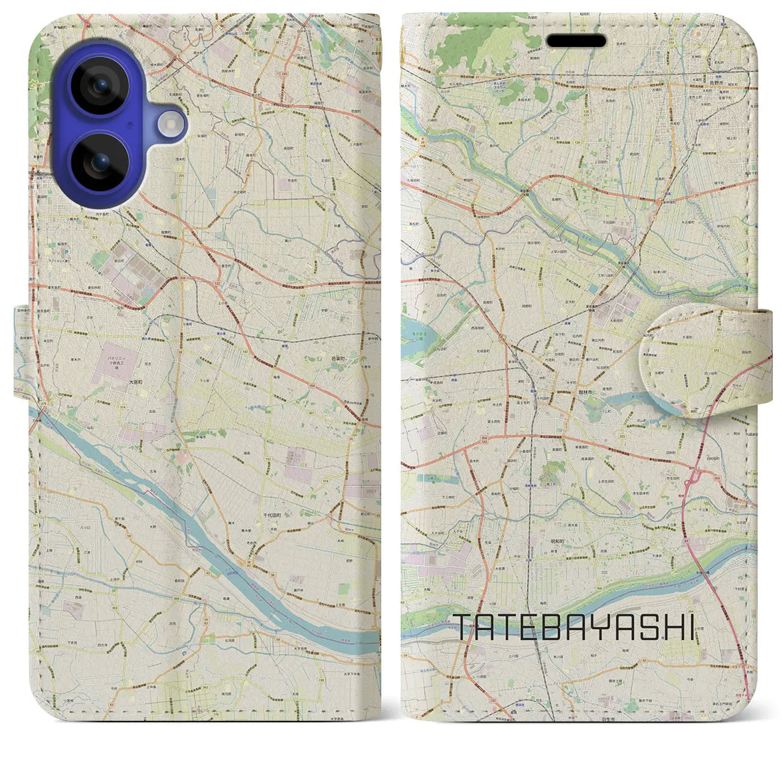 【館林(群馬県)】地図柄iPhoneケース(手帳タイプ)ナチュラル・iPhone 16 Pro Max 用