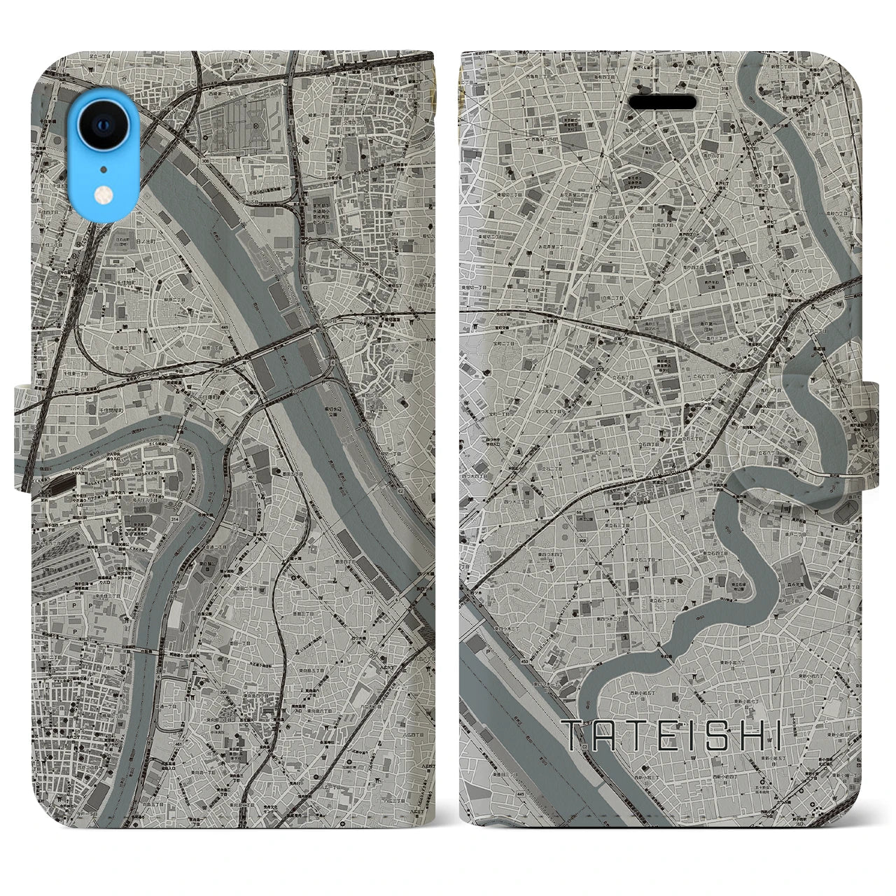 【立石(東京都)】地図柄iPhoneケース(手帳タイプ)モノトーン・iPhone XR 用