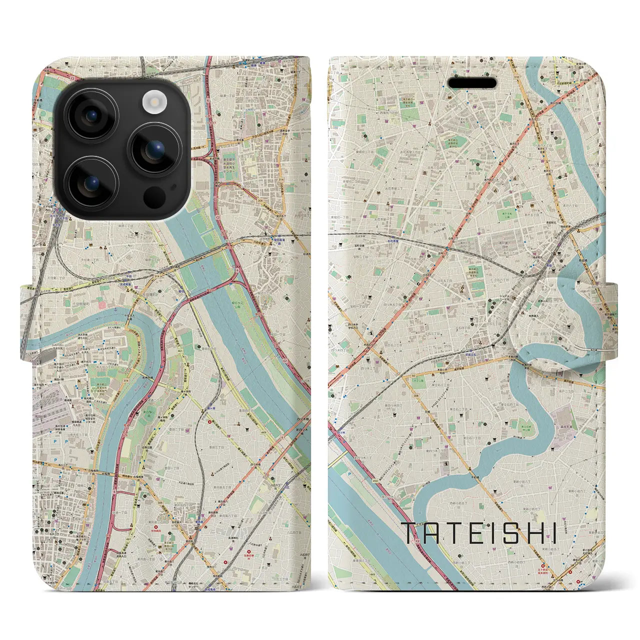 【立石(東京都)】地図柄iPhoneケース(手帳タイプ)ナチュラル・iPhone 16 用