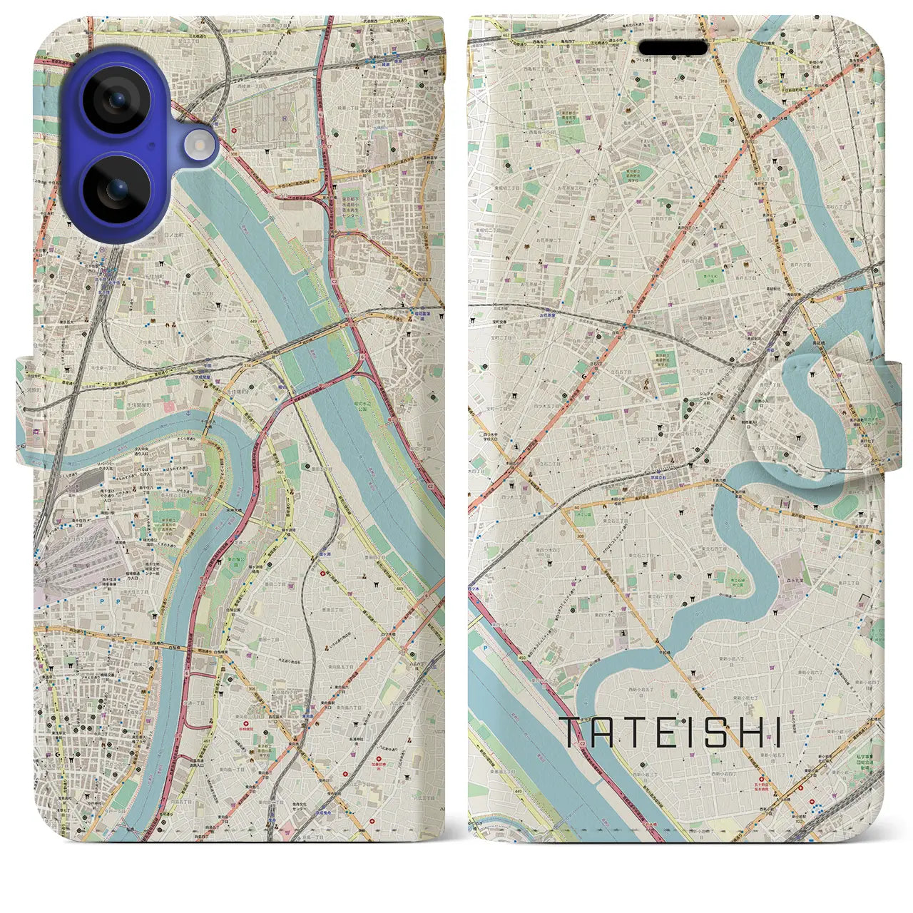 【立石(東京都)】地図柄iPhoneケース(手帳タイプ)ナチュラル・iPhone 16 Pro Max 用