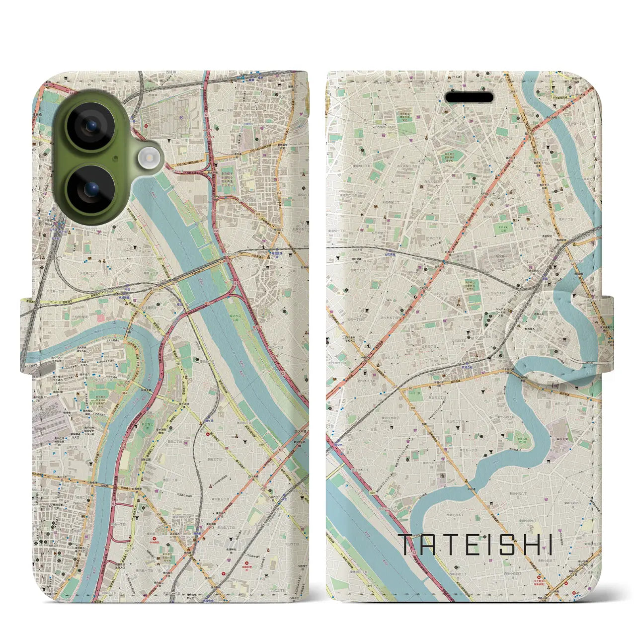 【立石(東京都)】地図柄iPhoneケース(手帳タイプ)モノトーン・iPhone 17 Pro Max 用