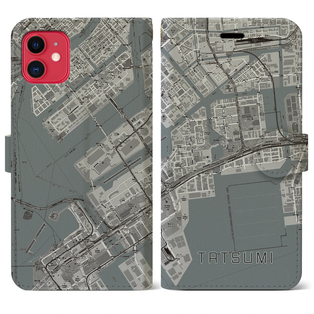 【辰巳(東京都)】地図柄iPhoneケース(手帳タイプ)モノトーン・iPhone 11 用