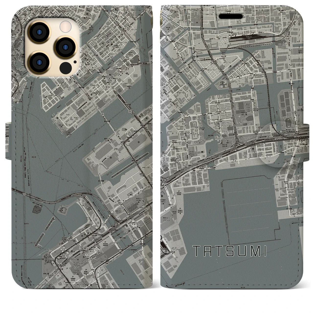 【辰巳(東京都)】地図柄iPhoneケース(手帳タイプ)モノトーン・iPhone 12 Pro Max 用