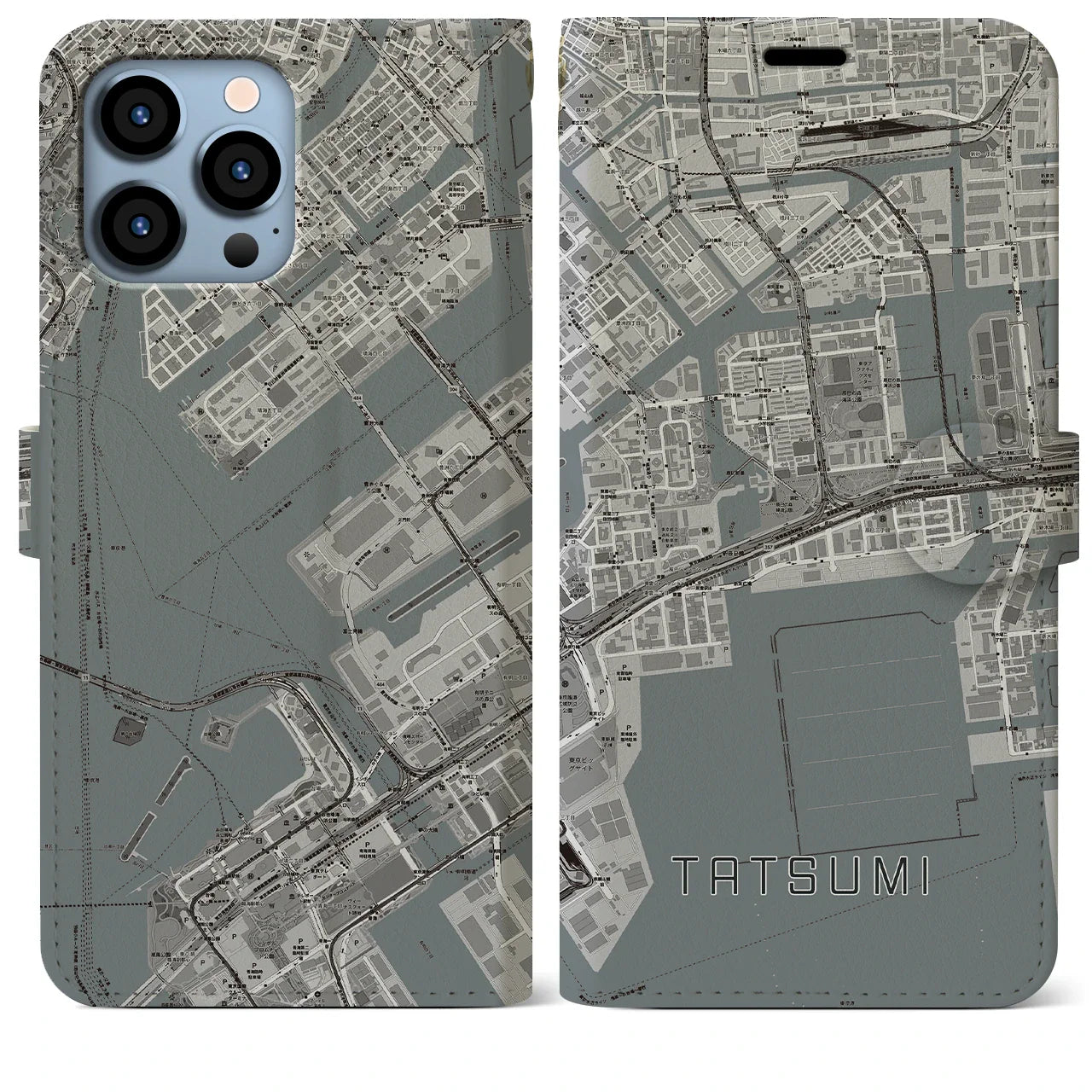 【辰巳(東京都)】地図柄iPhoneケース(手帳タイプ)モノトーン・iPhone 13 Pro Max 用