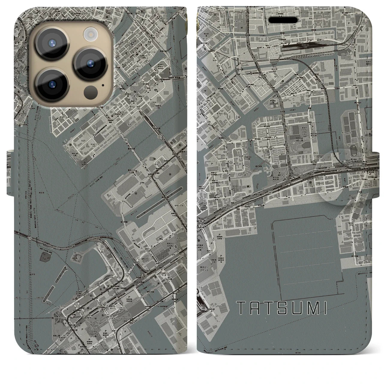 【辰巳(東京都)】地図柄iPhoneケース(手帳タイプ)モノトーン・iPhone 14 Pro Max 用