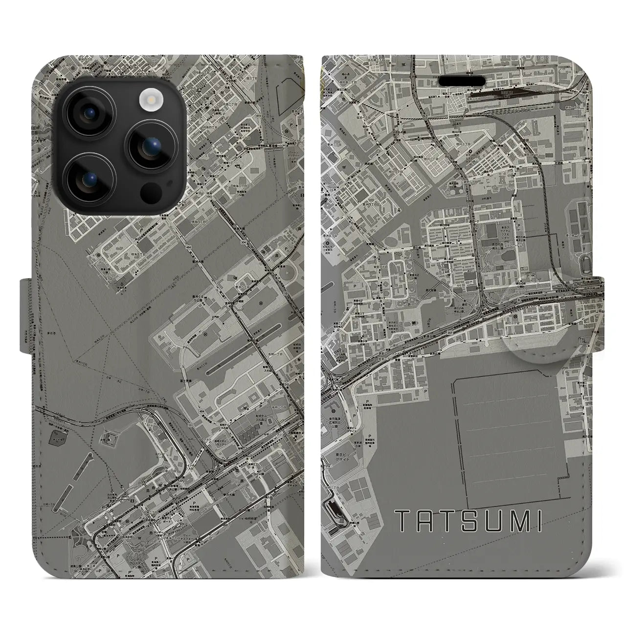 【辰巳(東京都)】地図柄iPhoneケース(手帳タイプ)モノトーン・iPhone 16 用