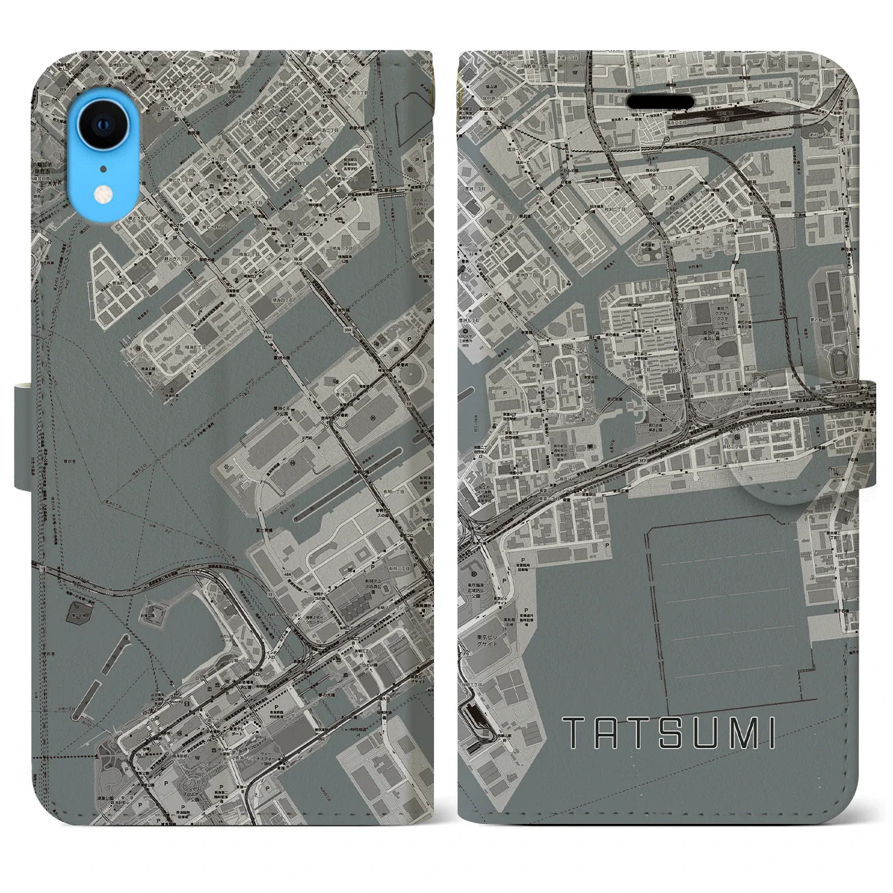 【辰巳(東京都)】地図柄iPhoneケース(手帳タイプ)モノトーン・iPhone XR 用