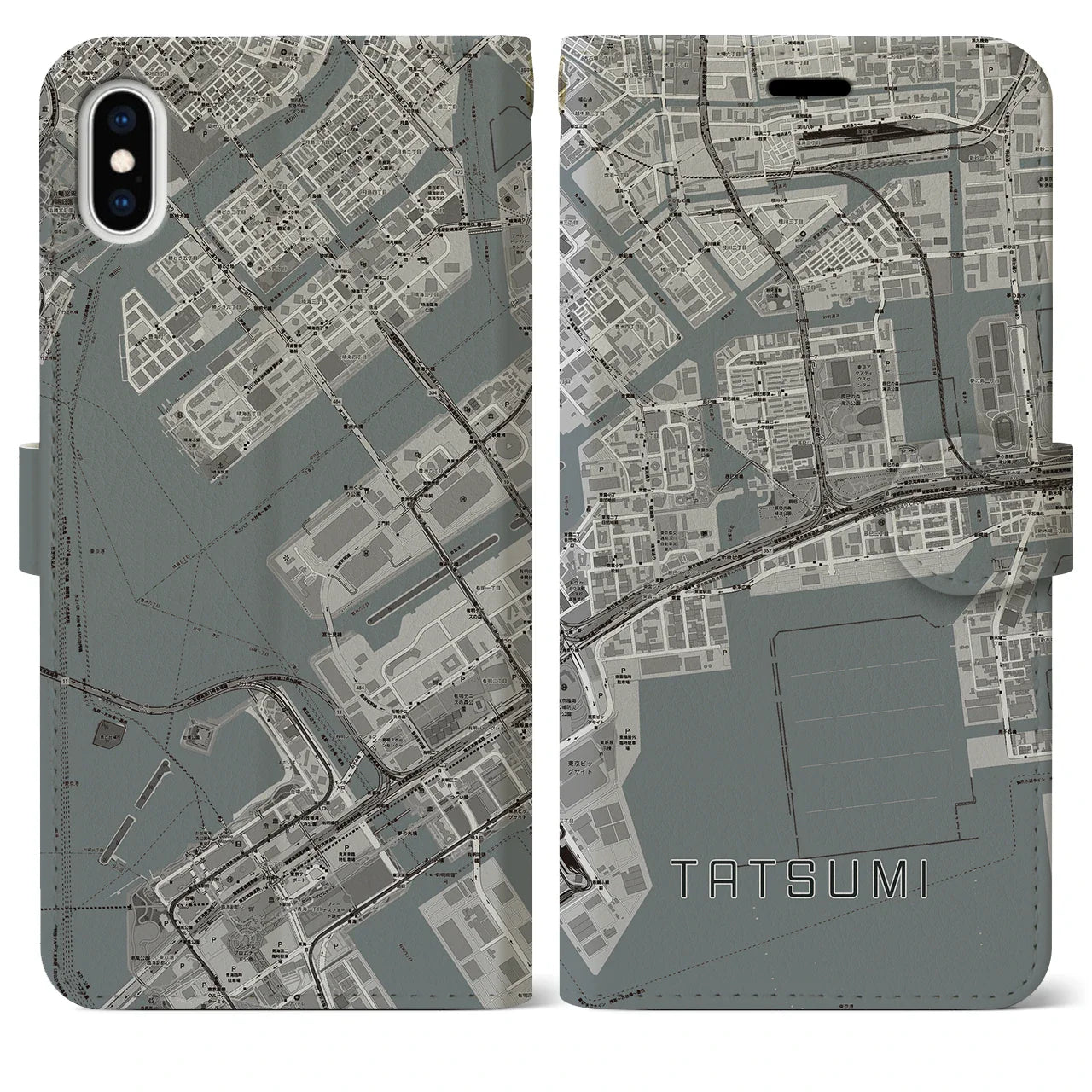 【辰巳(東京都)】地図柄iPhoneケース(手帳タイプ)モノトーン・iPhone XS Max 用