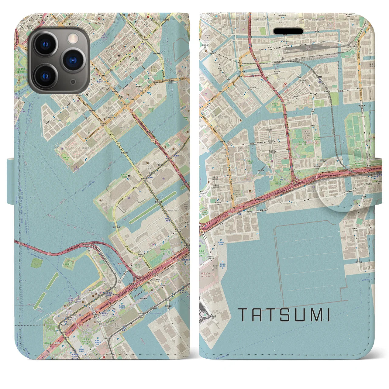 【辰巳(東京都)】地図柄iPhoneケース(手帳タイプ)ナチュラル・iPhone 11 Pro Max 用