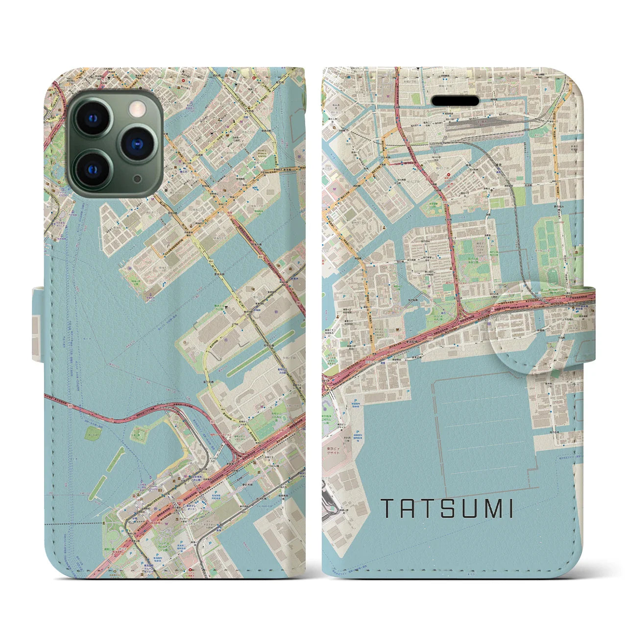 【辰巳(東京都)】地図柄iPhoneケース(手帳タイプ)ナチュラル・iPhone 11 Pro 用