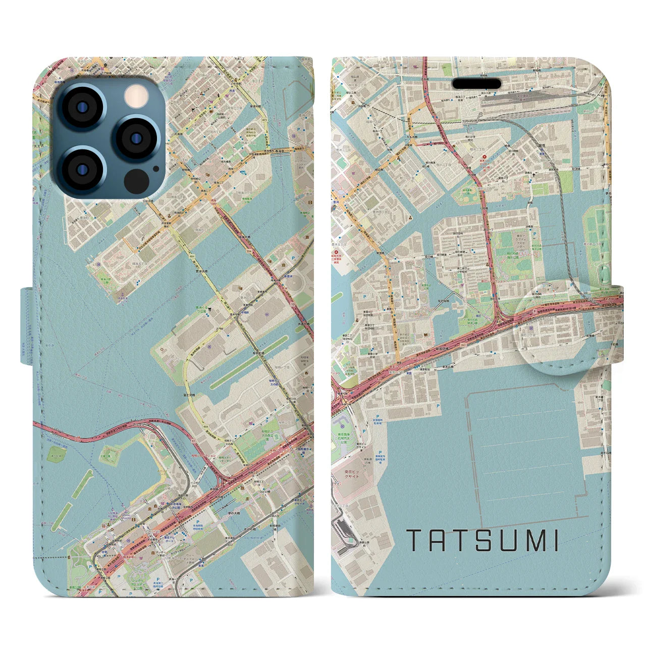 【辰巳(東京都)】地図柄iPhoneケース(手帳タイプ)ナチュラル・iPhone 12 / 12 Pro 用