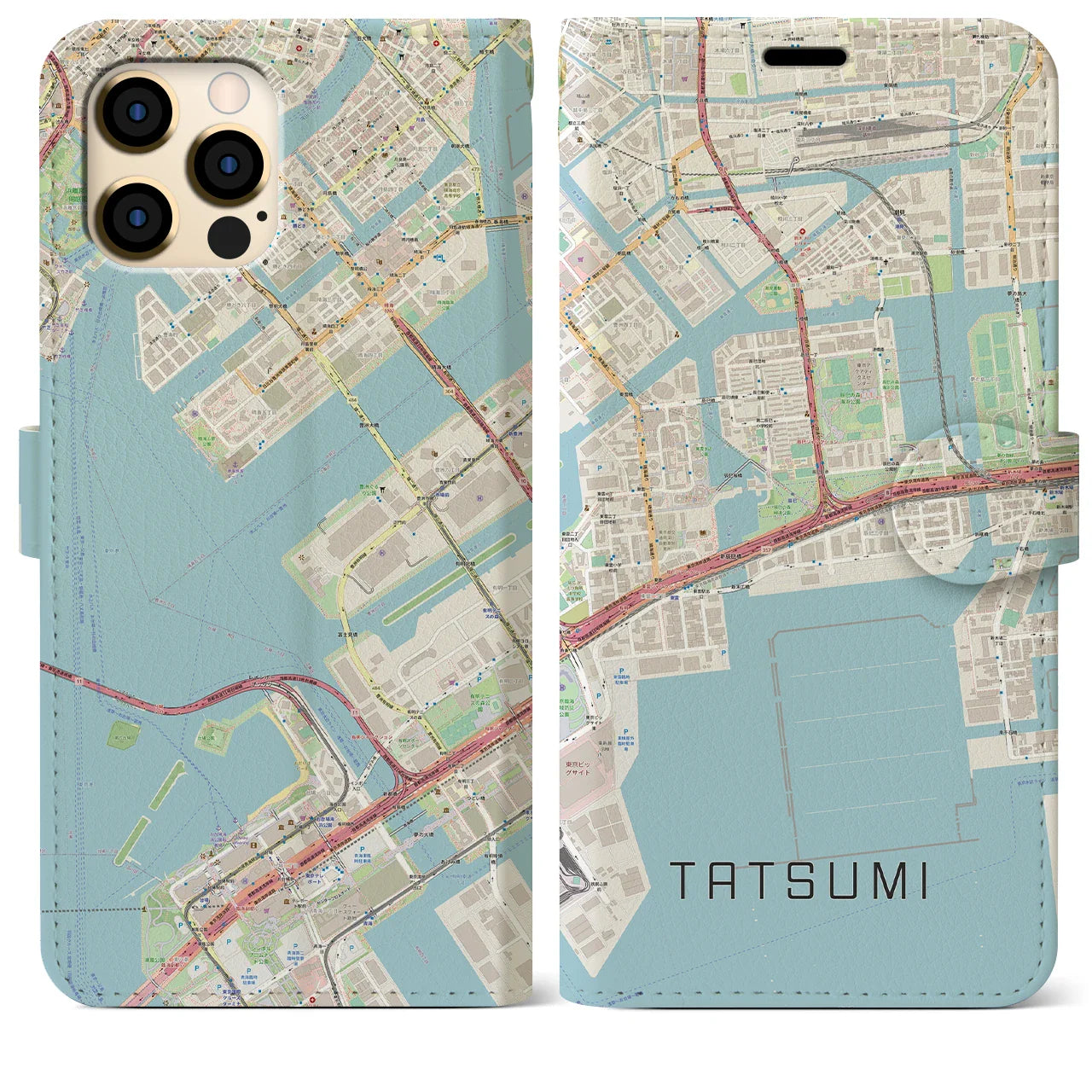【辰巳(東京都)】地図柄iPhoneケース(手帳タイプ)ナチュラル・iPhone 12 Pro Max 用
