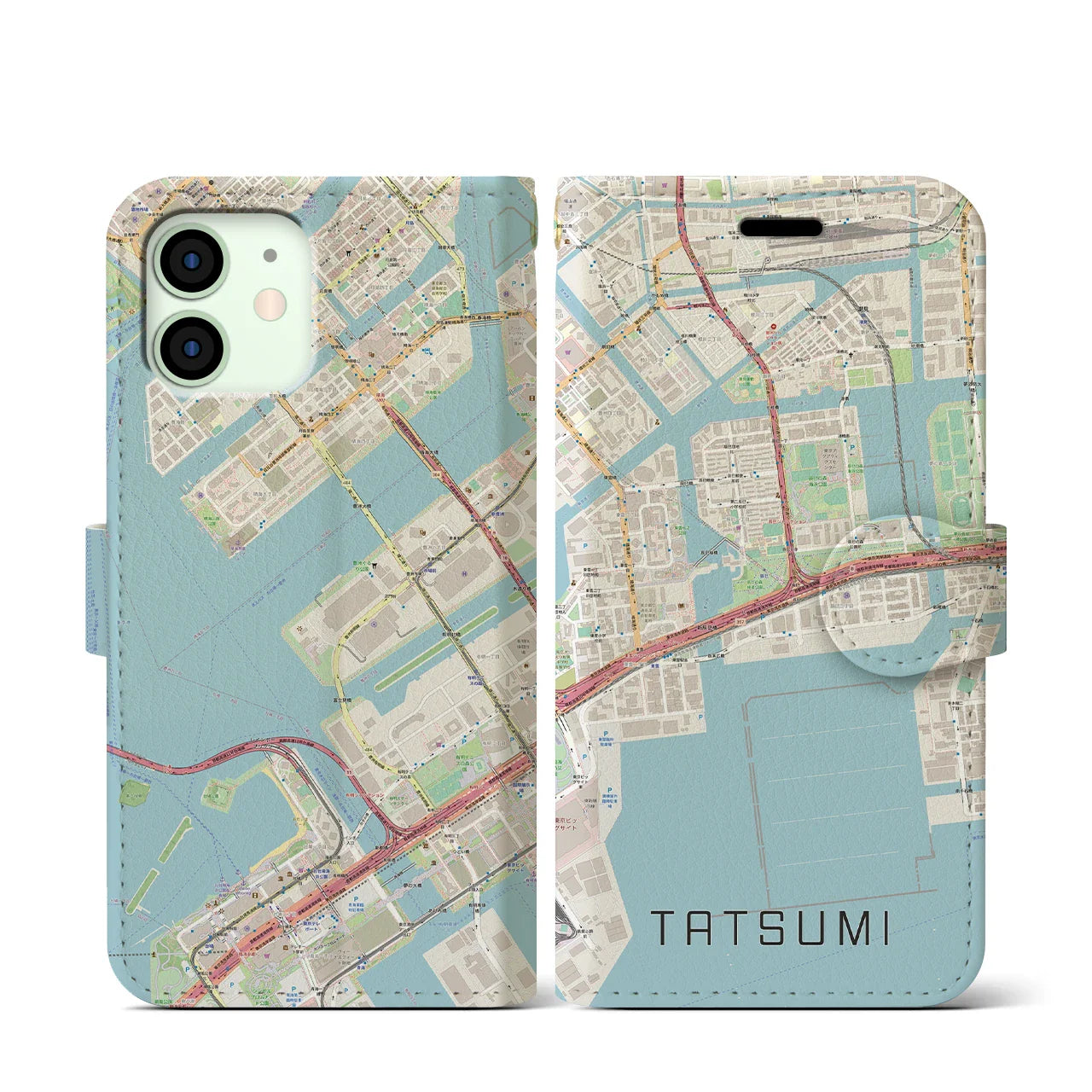 【辰巳(東京都)】地図柄iPhoneケース(手帳タイプ)ナチュラル・iPhone 12 mini 用