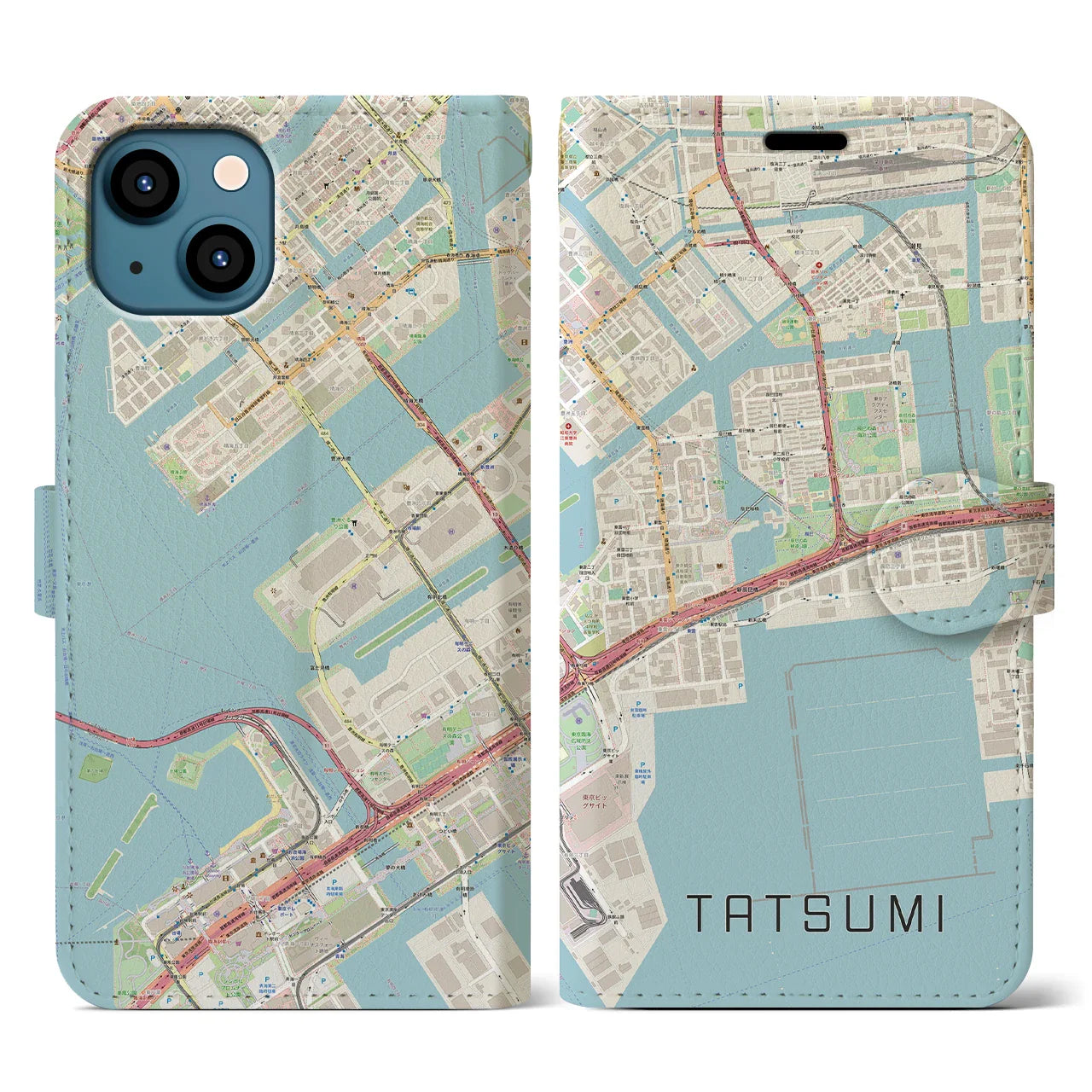 【辰巳(東京都)】地図柄iPhoneケース(手帳タイプ)ナチュラル・iPhone 13 用
