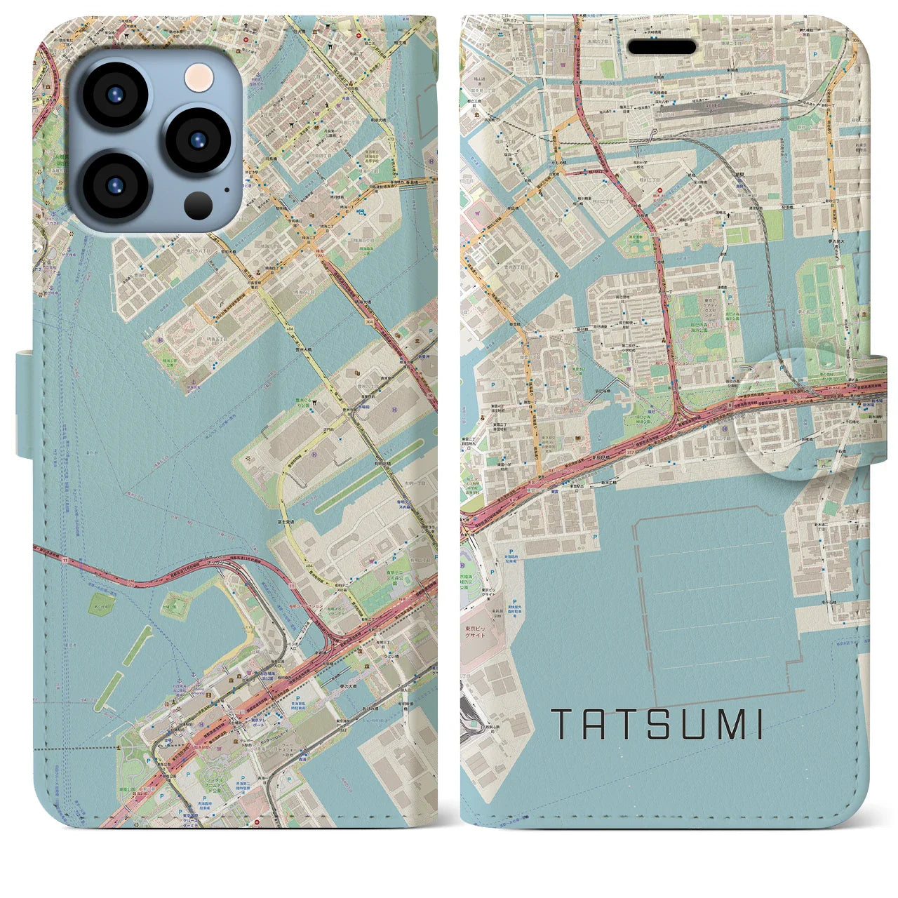 【辰巳(東京都)】地図柄iPhoneケース(手帳タイプ)ナチュラル・iPhone 13 Pro Max 用