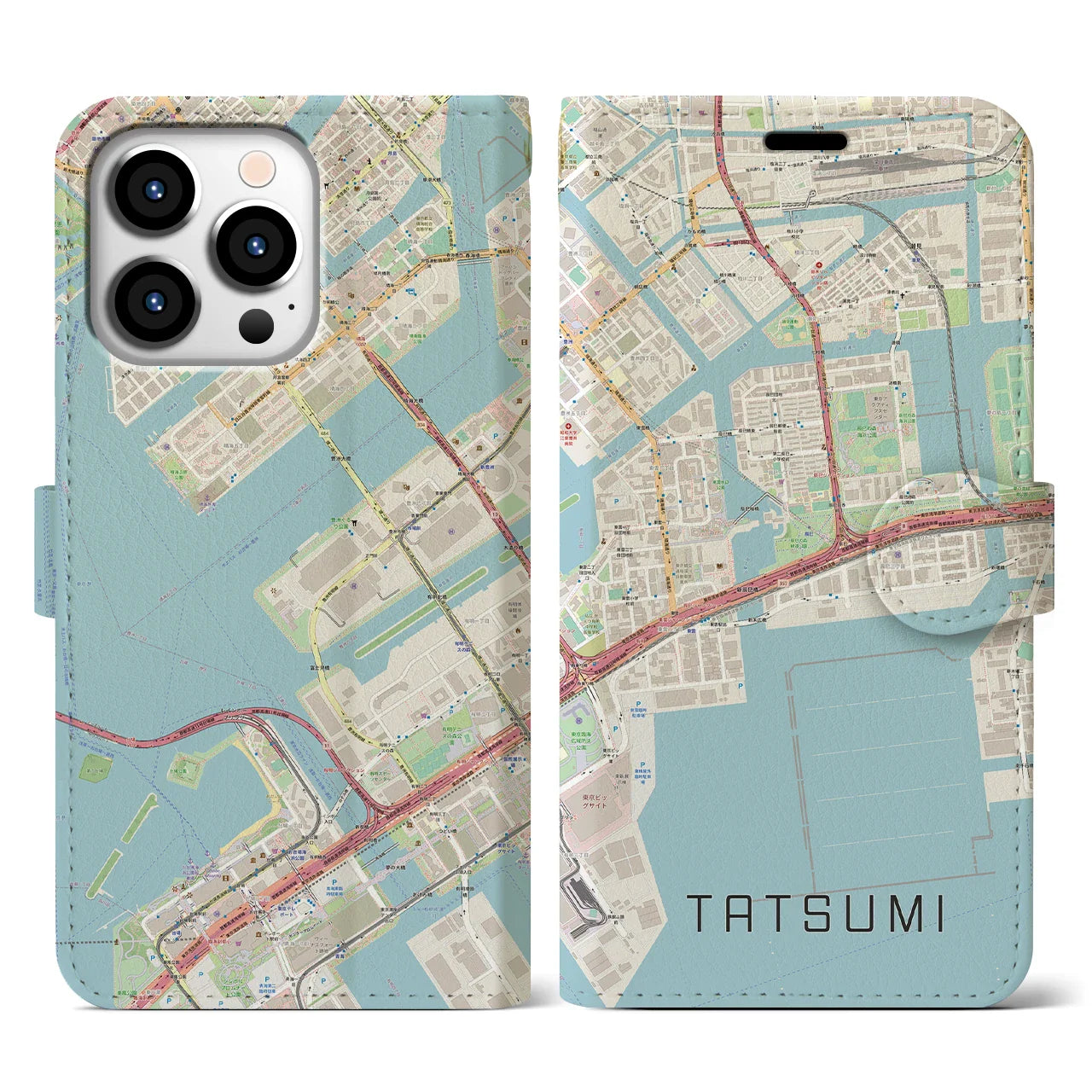 【辰巳(東京都)】地図柄iPhoneケース(手帳タイプ)ナチュラル・iPhone 13 Pro 用