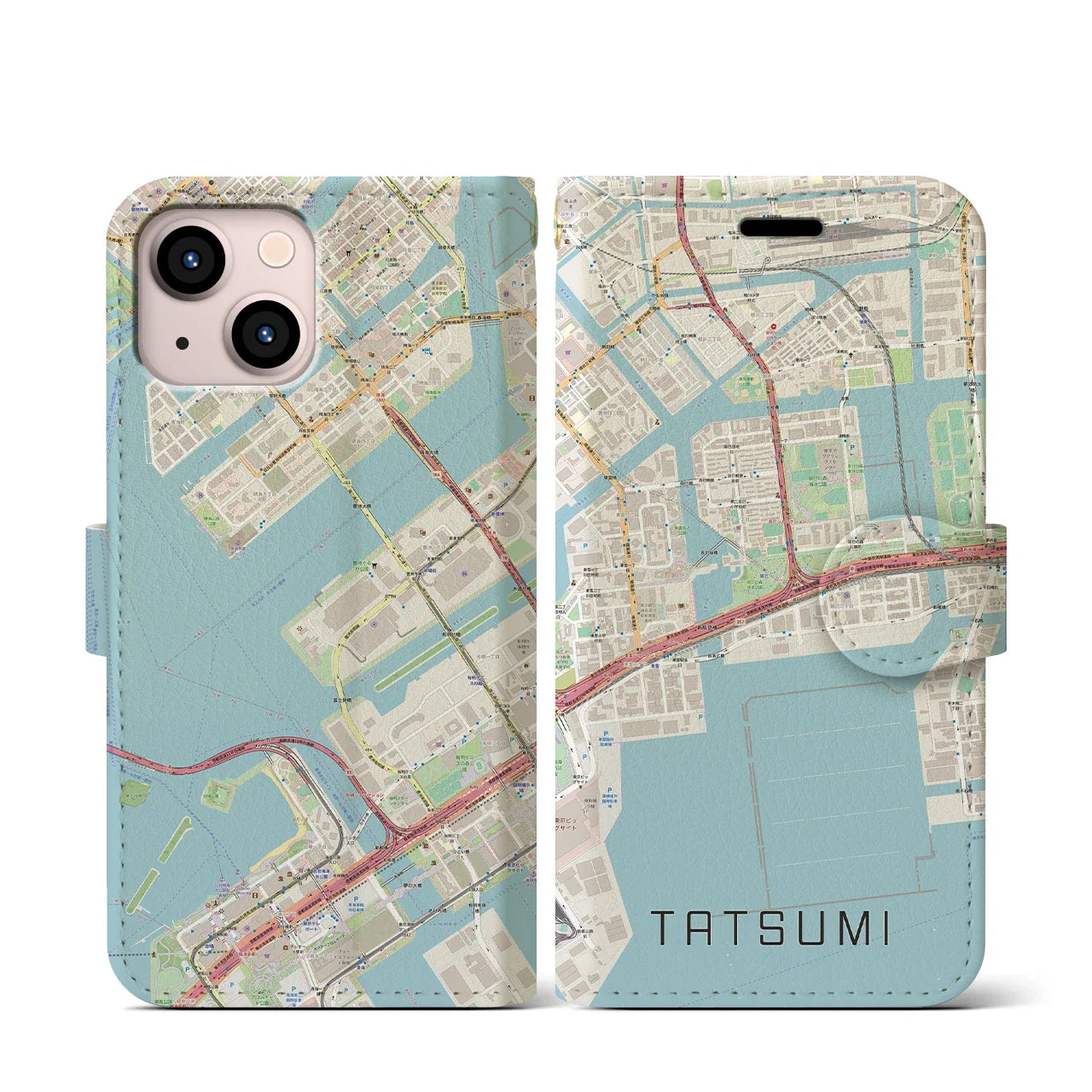 【辰巳(東京都)】地図柄iPhoneケース(手帳タイプ)ナチュラル・iPhone 13 mini 用