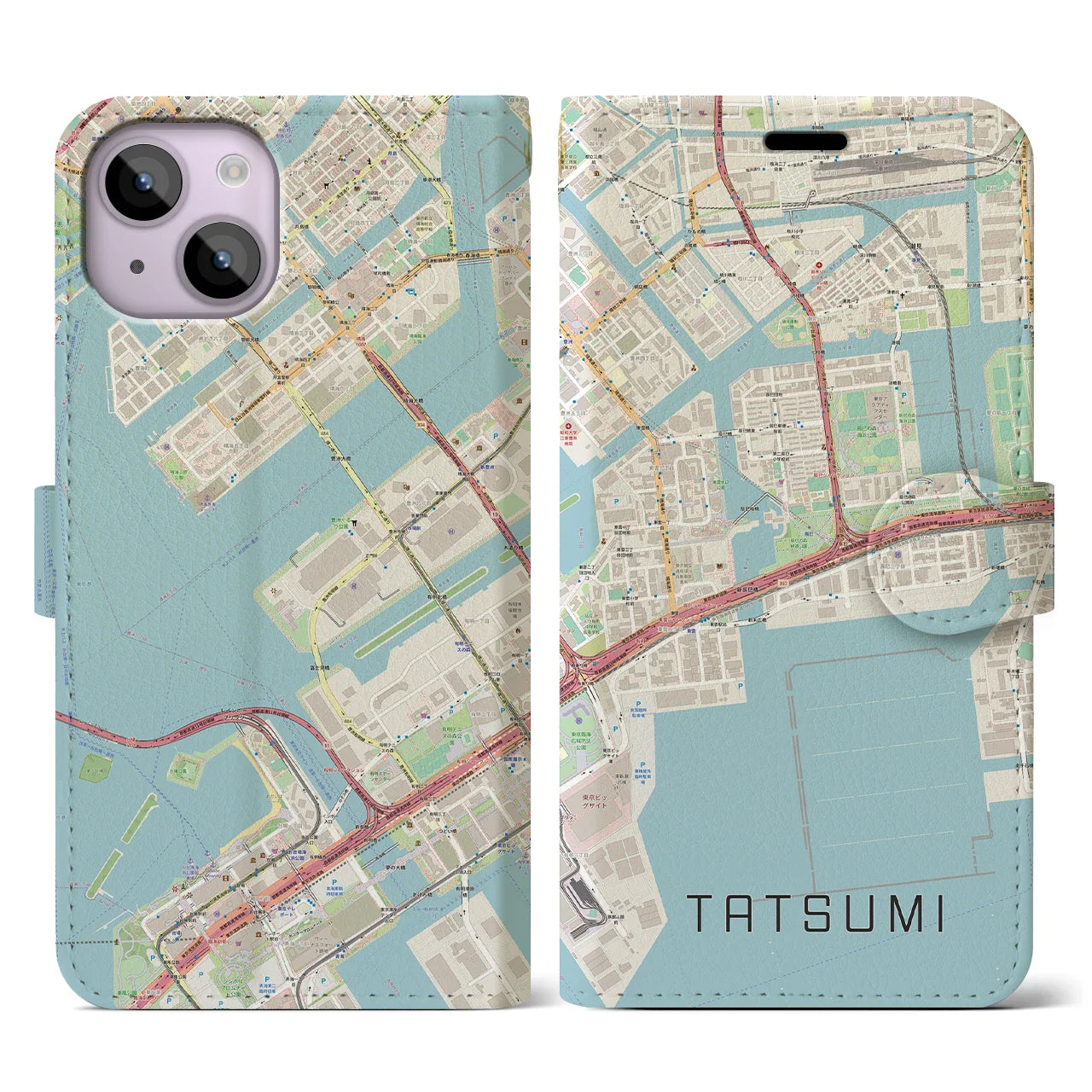 【辰巳(東京都)】地図柄iPhoneケース(手帳タイプ)ナチュラル・iPhone 14 用