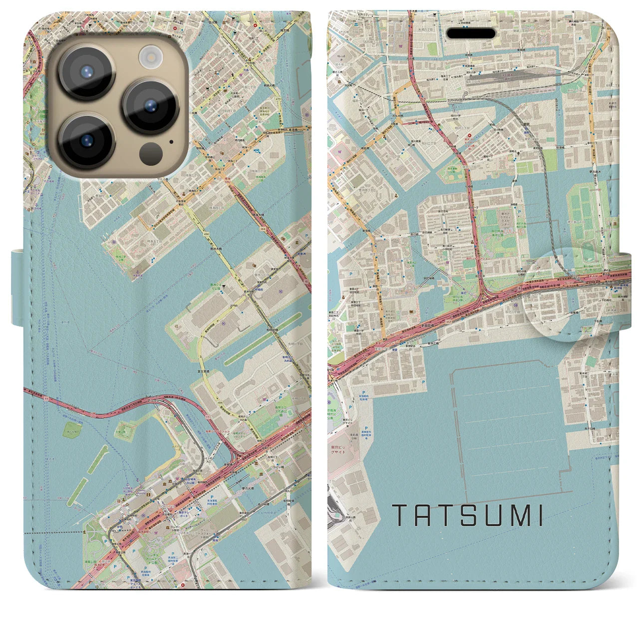 【辰巳(東京都)】地図柄iPhoneケース(手帳タイプ)ナチュラル・iPhone 14 Pro Max 用