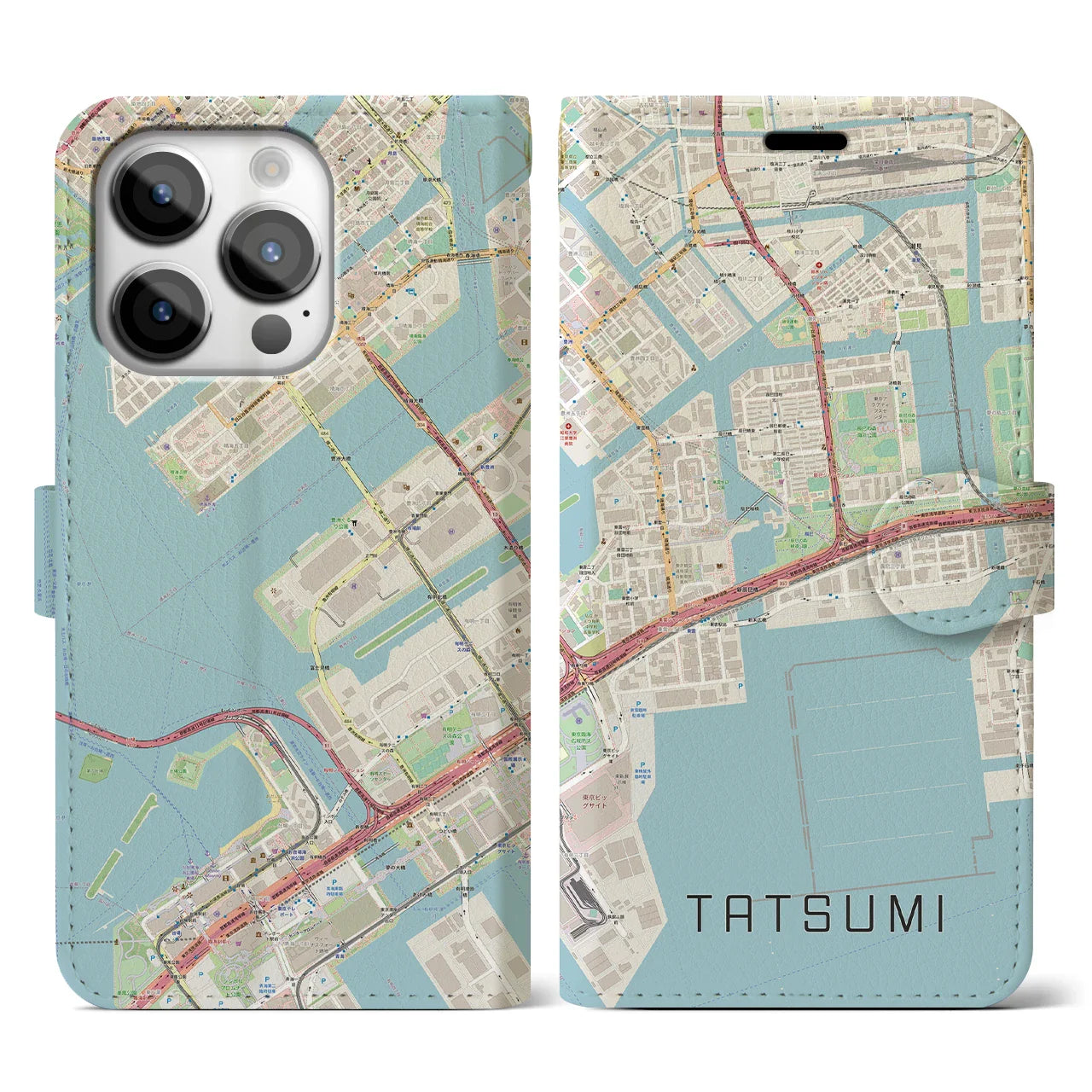【辰巳(東京都)】地図柄iPhoneケース(手帳タイプ)ナチュラル・iPhone 14 Pro 用
