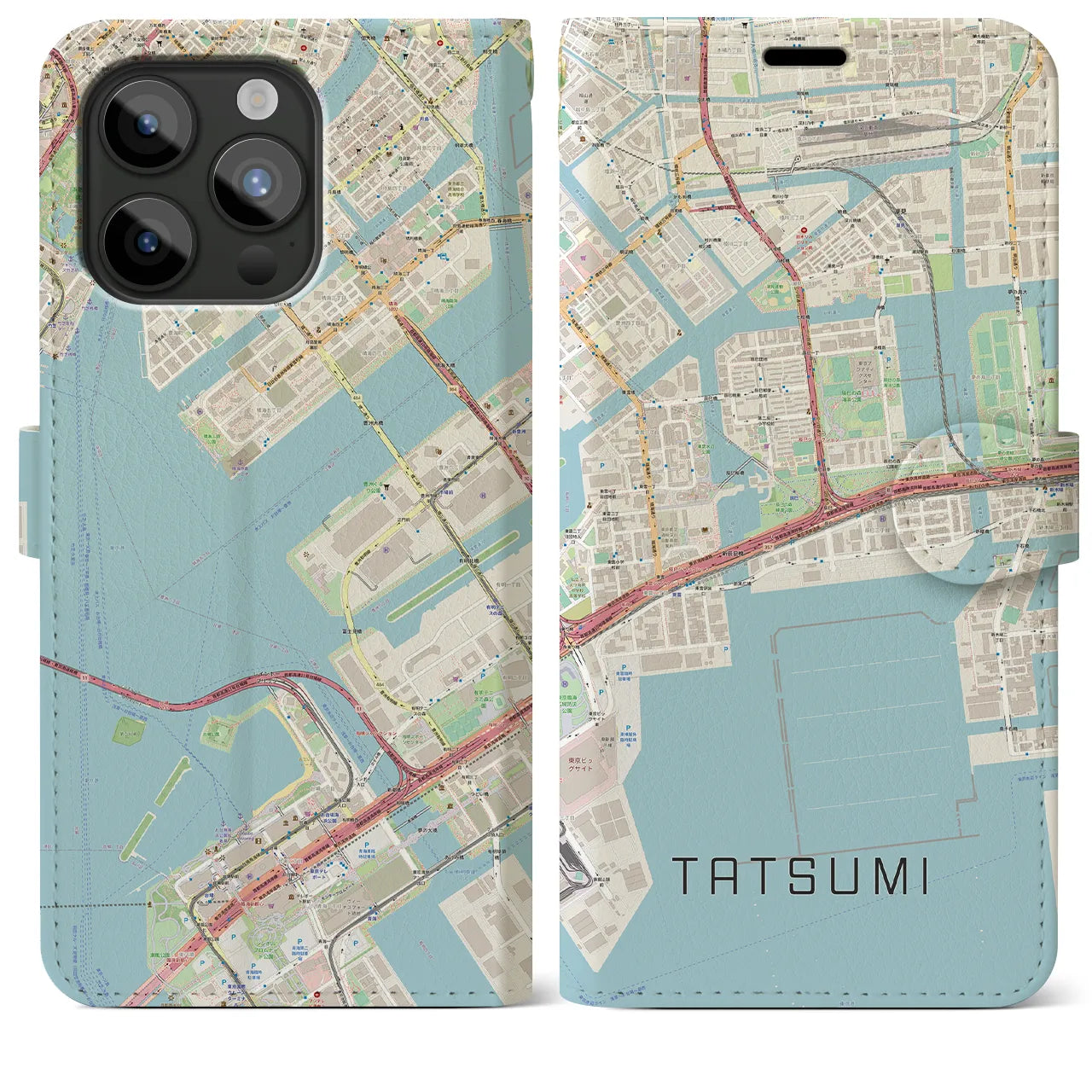 【辰巳(東京都)】地図柄iPhoneケース(手帳タイプ)ナチュラル・iPhone 15 Pro Max 用
