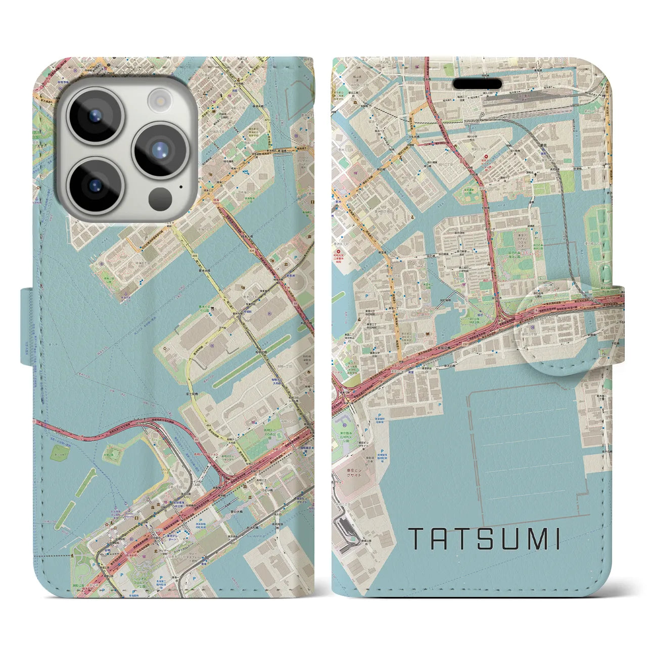 【辰巳(東京都)】地図柄iPhoneケース(手帳タイプ)ナチュラル・iPhone 15 Pro 用