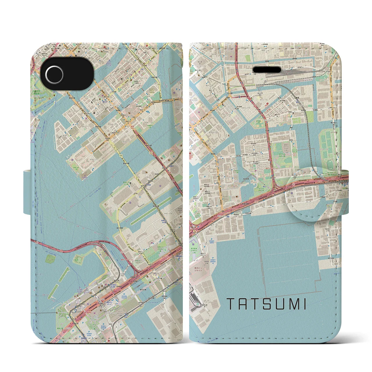 【辰巳(東京都)】地図柄iPhoneケース(手帳タイプ)ナチュラル・iPhone SE(第3 / 第2世代) / 8 / 7 / 6s / 6 用