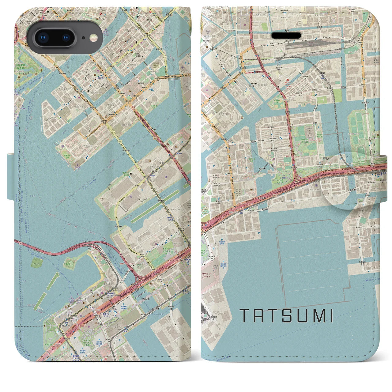 【辰巳(東京都)】地図柄iPhoneケース(手帳タイプ)ナチュラル・iPhone 8Plus /7Plus / 6sPlus / 6Plus 用
