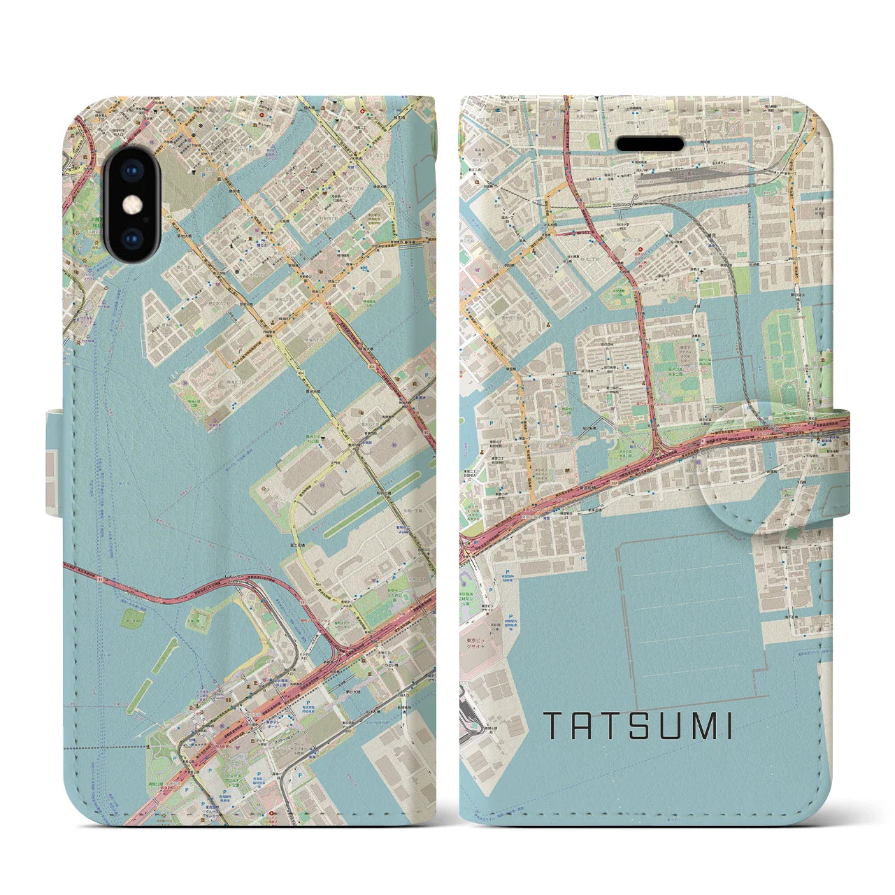 【辰巳(東京都)】地図柄iPhoneケース(手帳タイプ)ナチュラル・iPhone XS / X 用