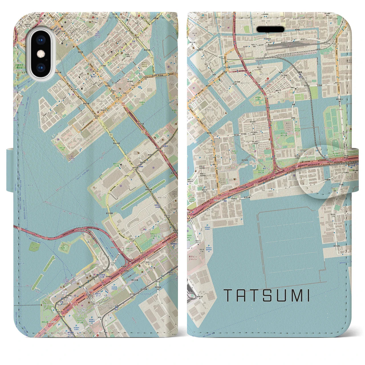 【辰巳(東京都)】地図柄iPhoneケース(手帳タイプ)ナチュラル・iPhone XS Max 用