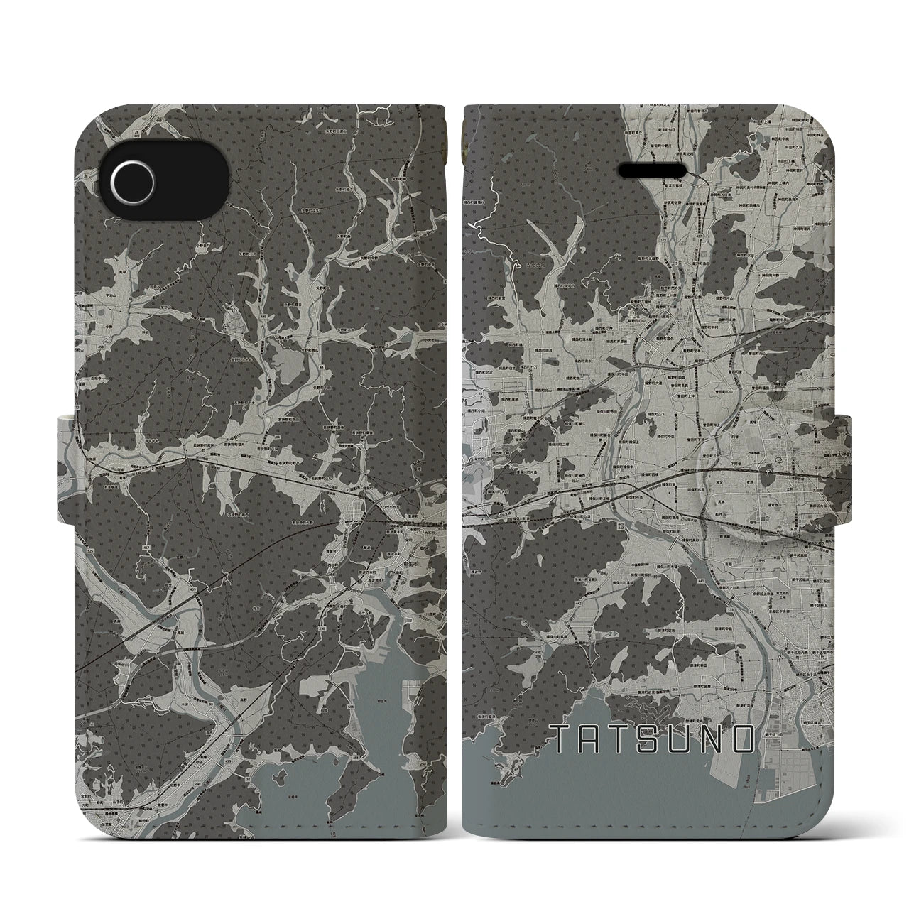 【たつの(兵庫県)】地図柄iPhoneケース(手帳タイプ)モノトーン・iPhone SE(第3 / 第2世代) / 8 / 7 / 6s / 6 用