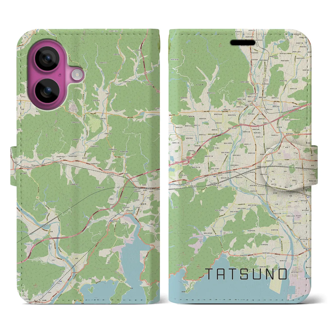 【たつの(兵庫県)】地図柄iPhoneケース(手帳タイプ)ナチュラル・iPhone 16 Pro 用