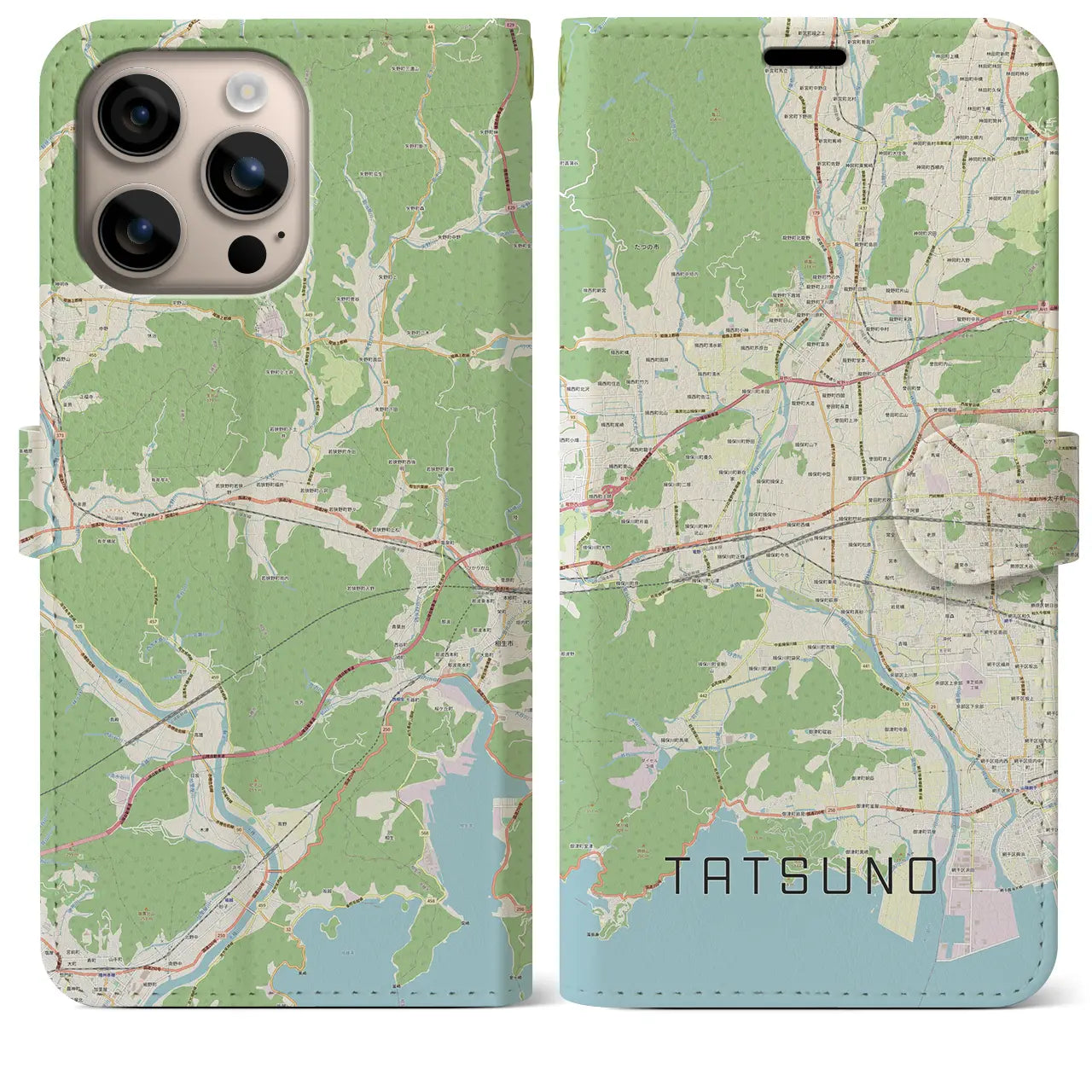 【たつの(兵庫県)】地図柄iPhoneケース(手帳タイプ)ナチュラル・iPhone 16 Plus 用