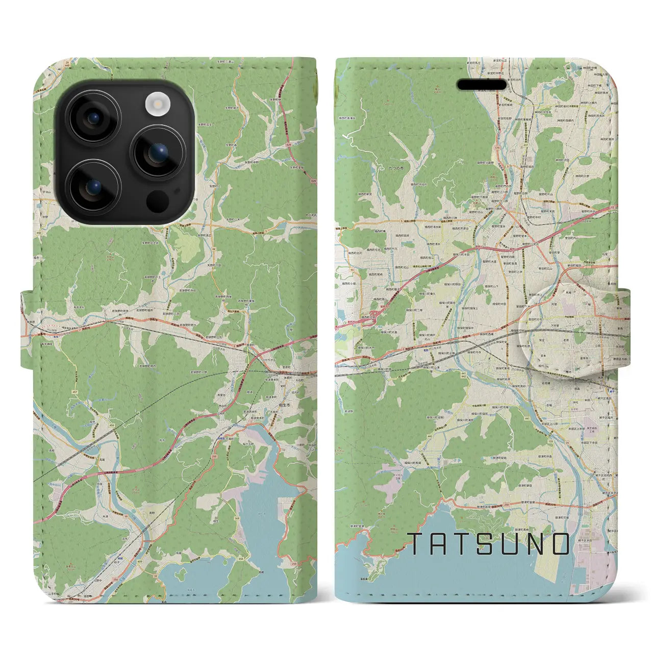 【たつの(兵庫県)】地図柄iPhoneケース(手帳タイプ)ナチュラル・iPhone 16 用