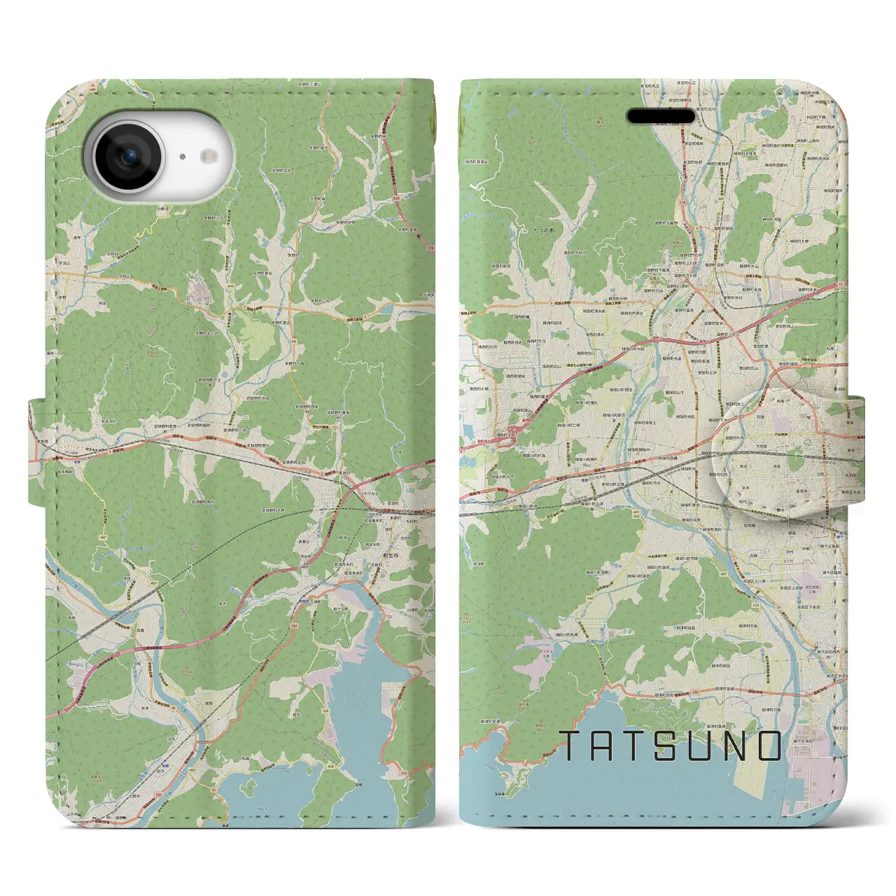 【たつの(兵庫県)】地図柄iPhoneケース(手帳タイプ)